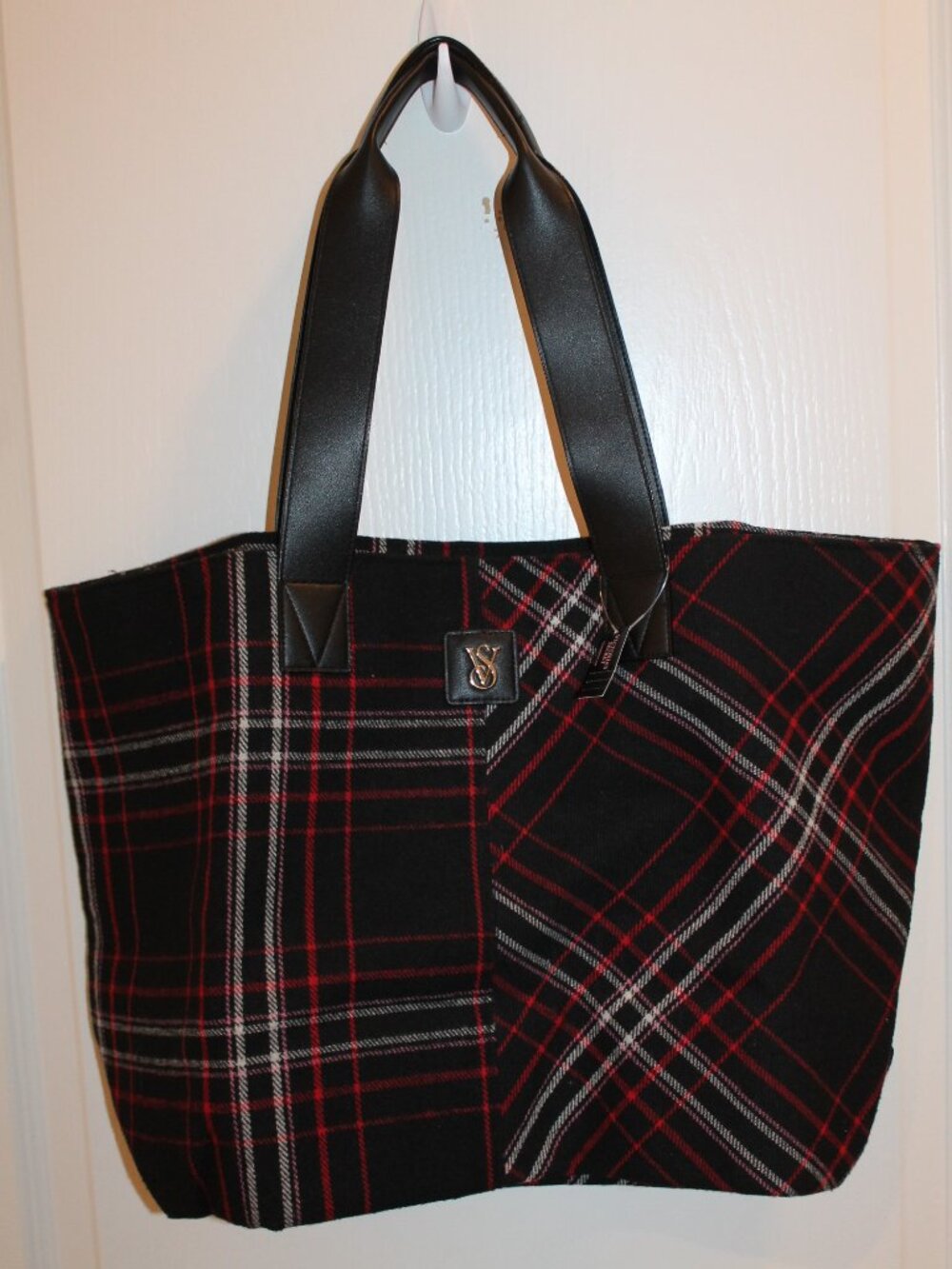 New Victoria's Secret Red and Black Plaid Flannel Large Tote Shoulder Bag